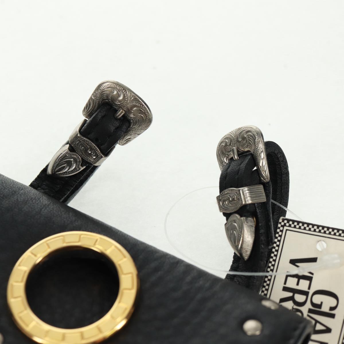 Gianni Versace Pouch Leather Black Gold Auth 169116V