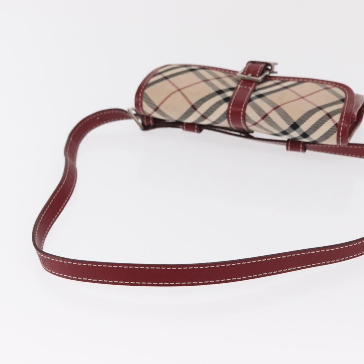 BURBERRY Nova Check Blue Label Waist Bag Canvas 2way Beige Silver Auth 169117