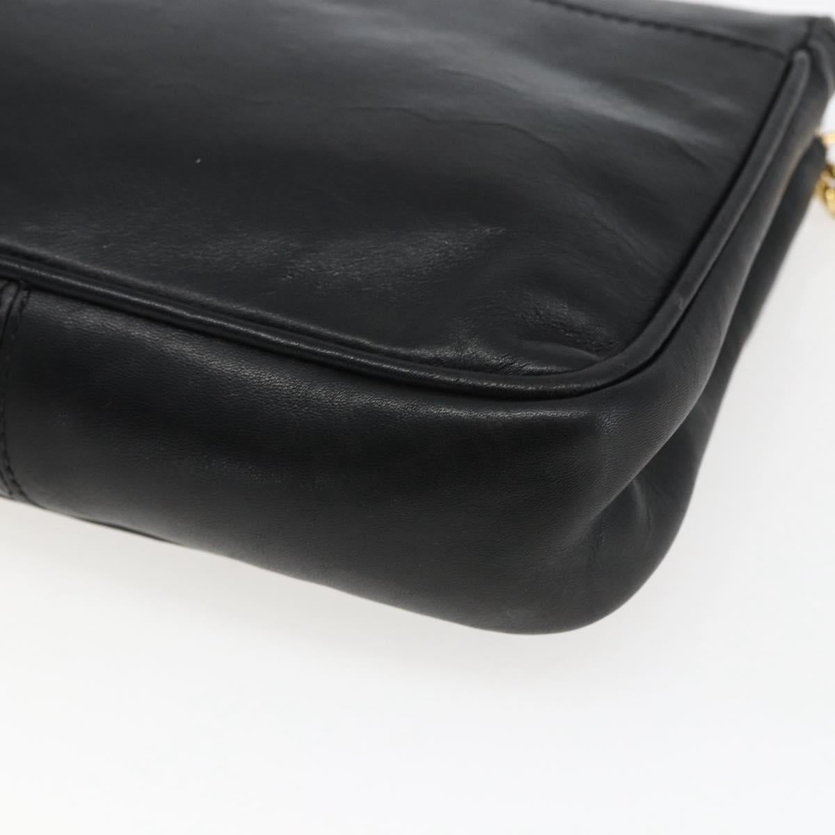 CELINE Chain Shoulder Bag Leather Black Gold Auth 169128V