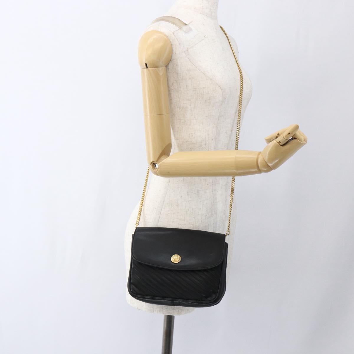 CELINE Chain Shoulder Bag Leather Black Gold Auth 169128V