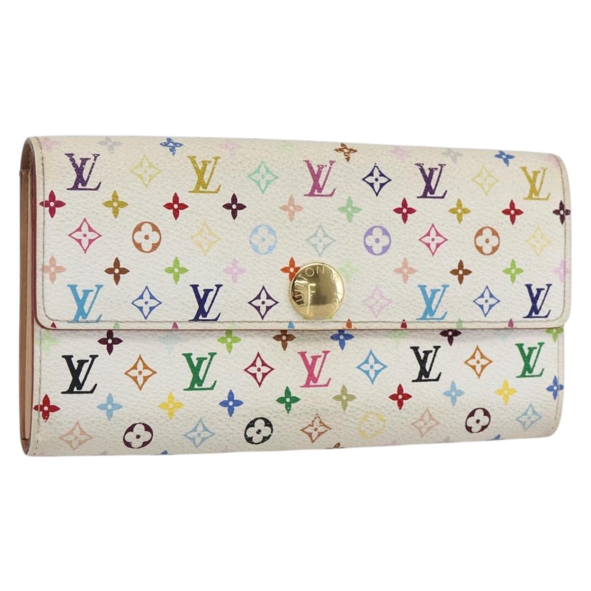LOUIS VUITTON Multicolor Portefeuille Sarah Long Wallet White M93532 Auth 169130