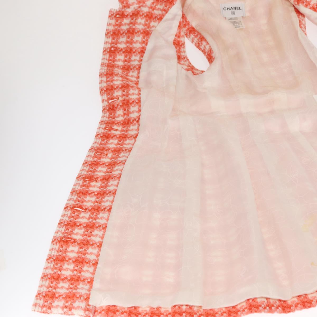 CHANEL Sleeveless Dress Tweed Orange CC Auth 169141M