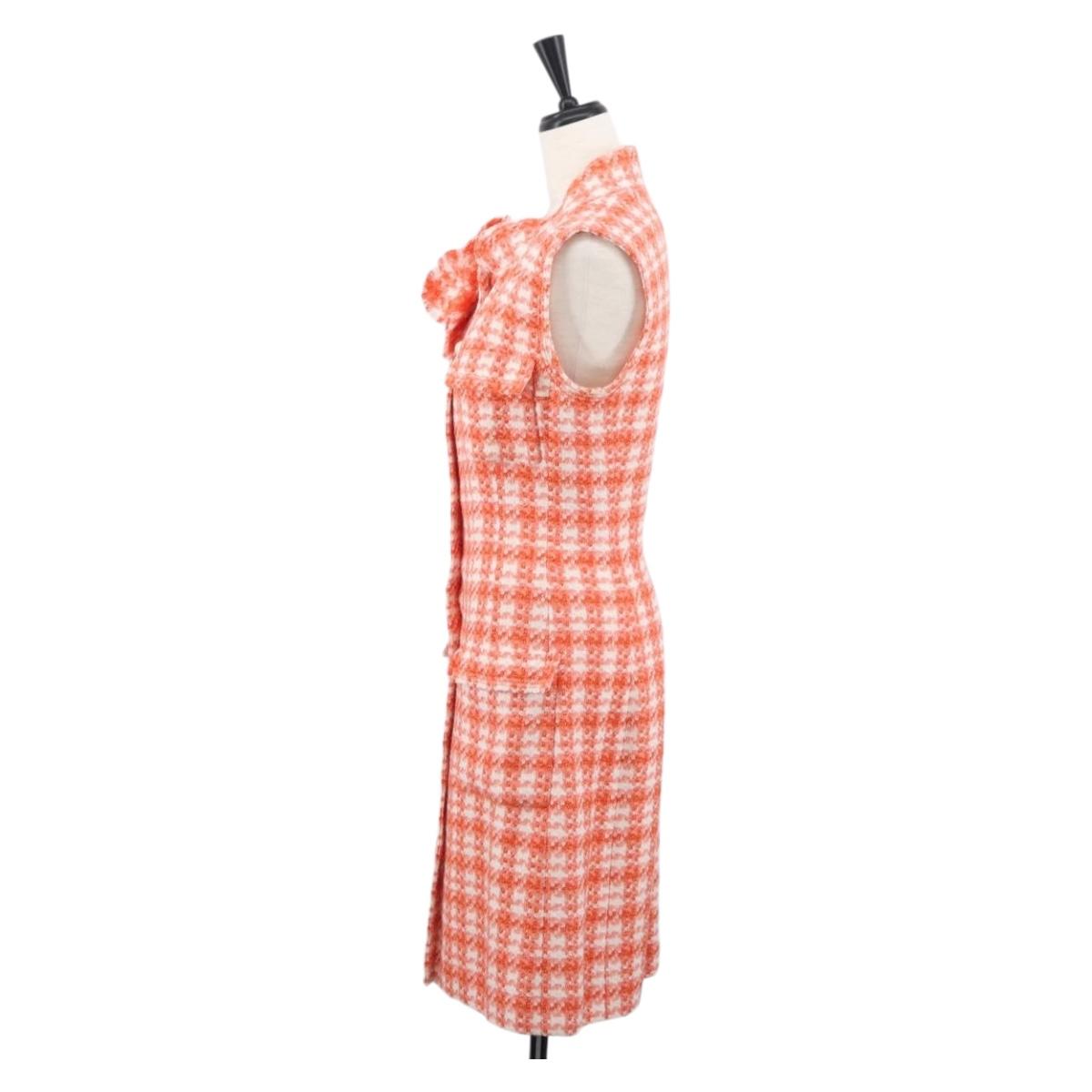 CHANEL Sleeveless Dress Tweed Orange CC Auth 169141M