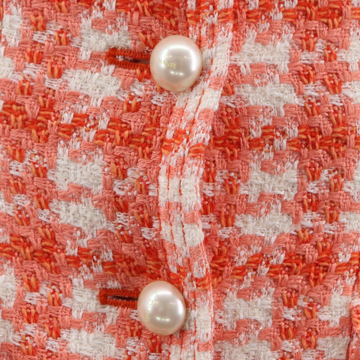 CHANEL Sleeveless Dress Tweed Orange CC Auth 169141M