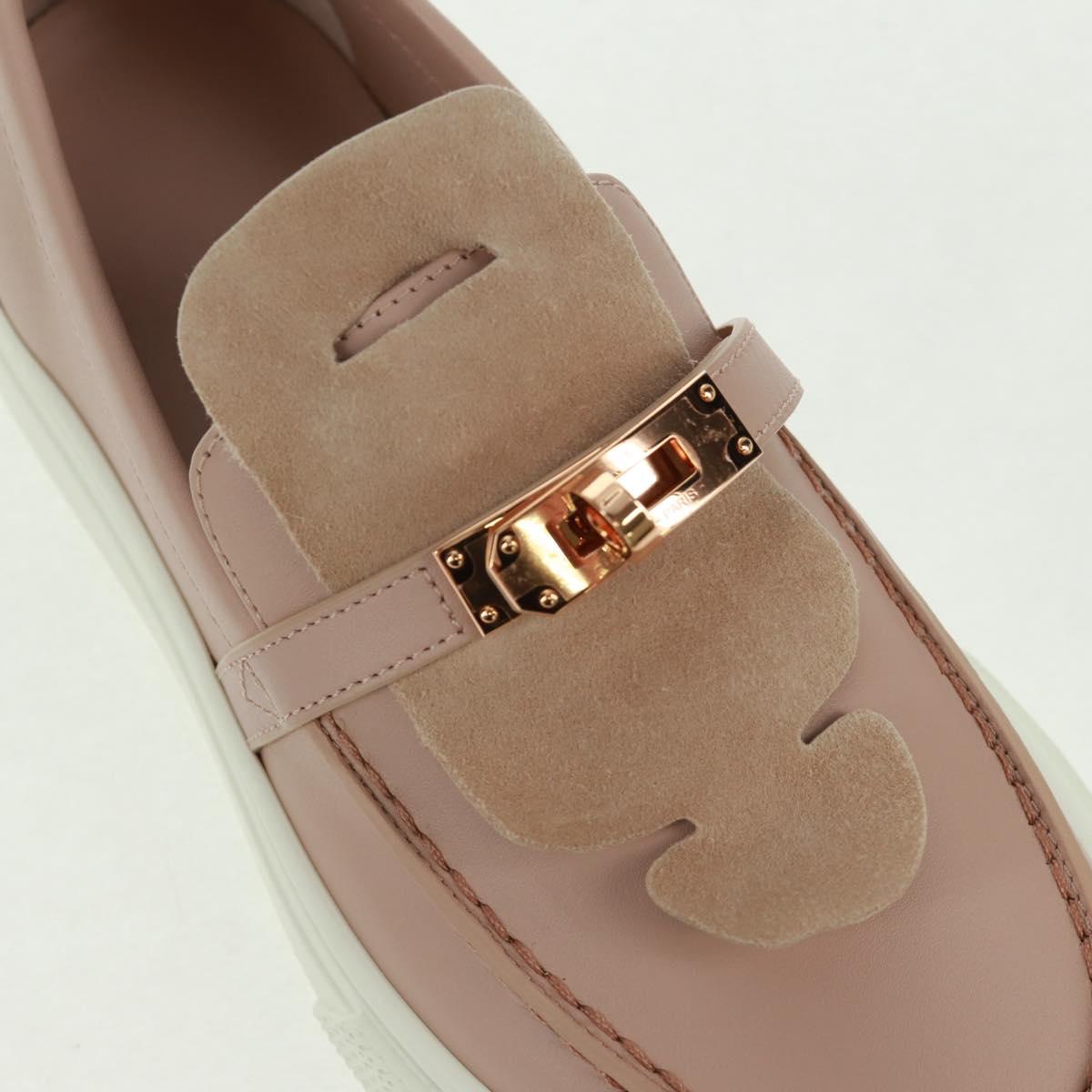 HERMES Game Sneakers Leather Beige Gold Auth 169145SAM
