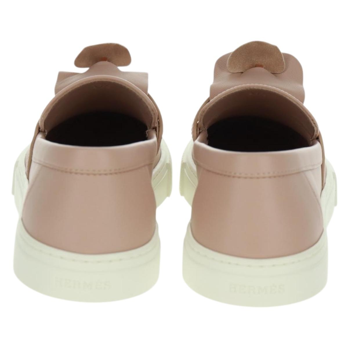 HERMES Game Sneakers Leather Beige Gold Auth 169145SAM