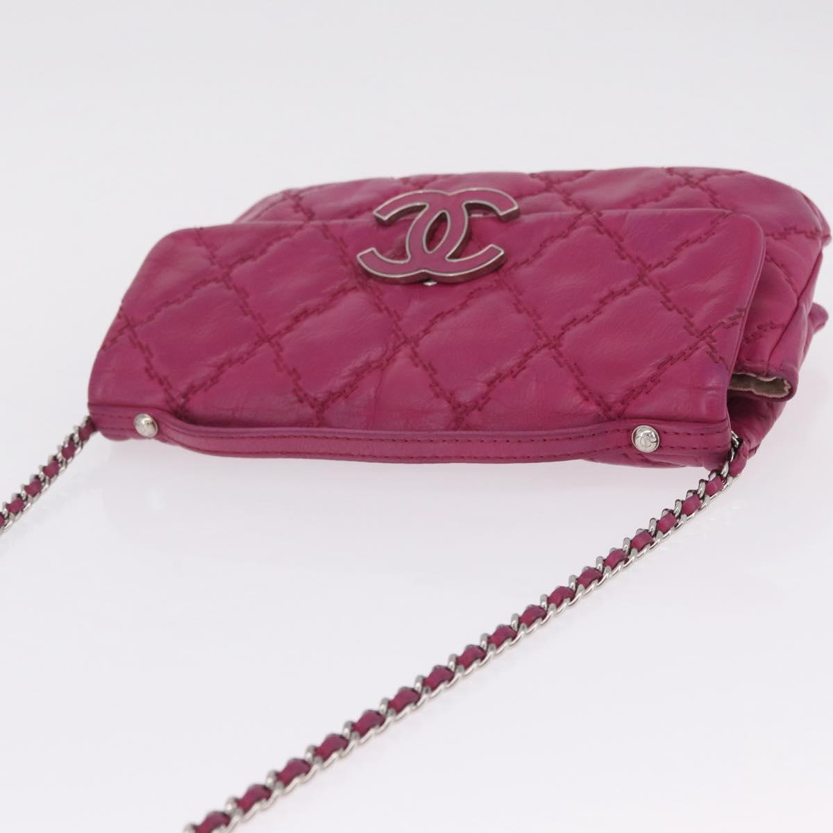 CHANEL Matelasse Ultra Stitch Hampton Chain Leather 2way Pink CC Auth 169161A