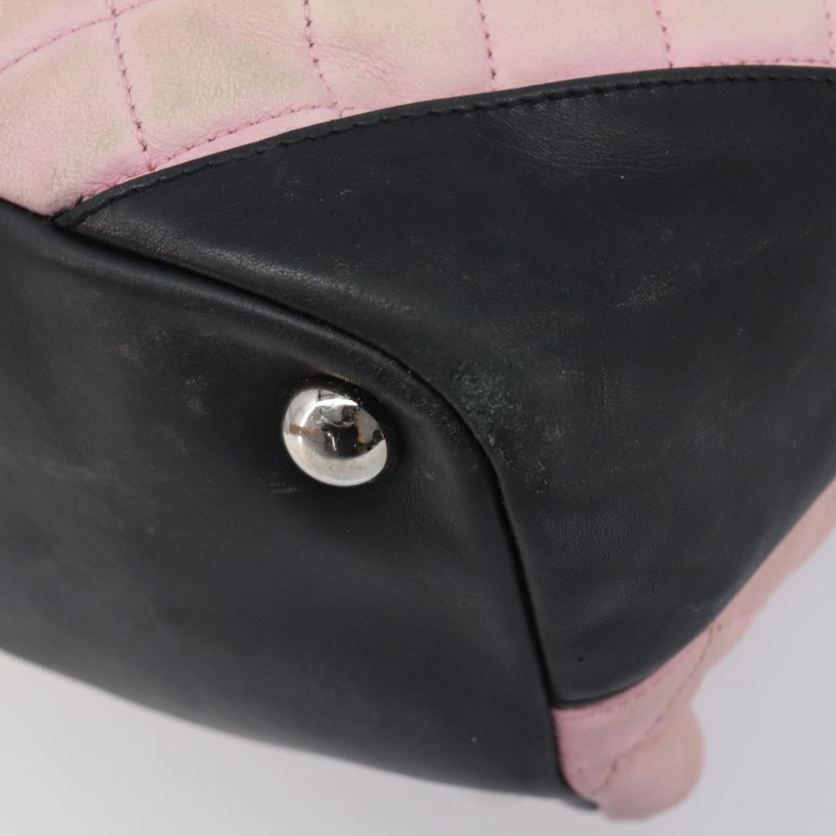 CHANEL Cambon Line Tote Bag Leather Pink Silver CC Auth 169166