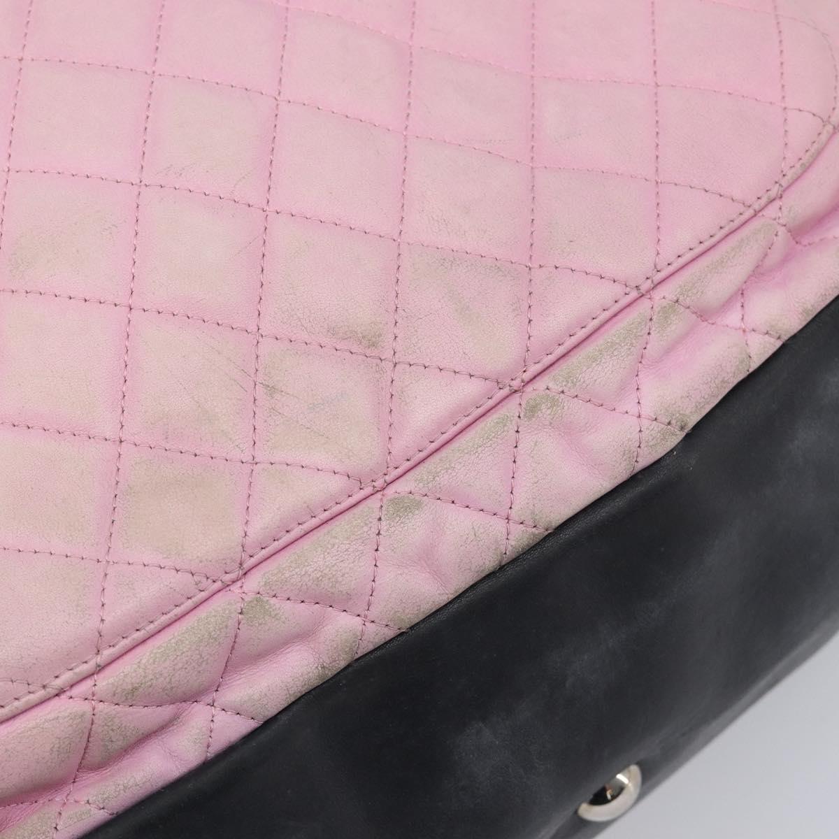 CHANEL Cambon Line Tote Bag Leather Pink Silver CC Auth 169166