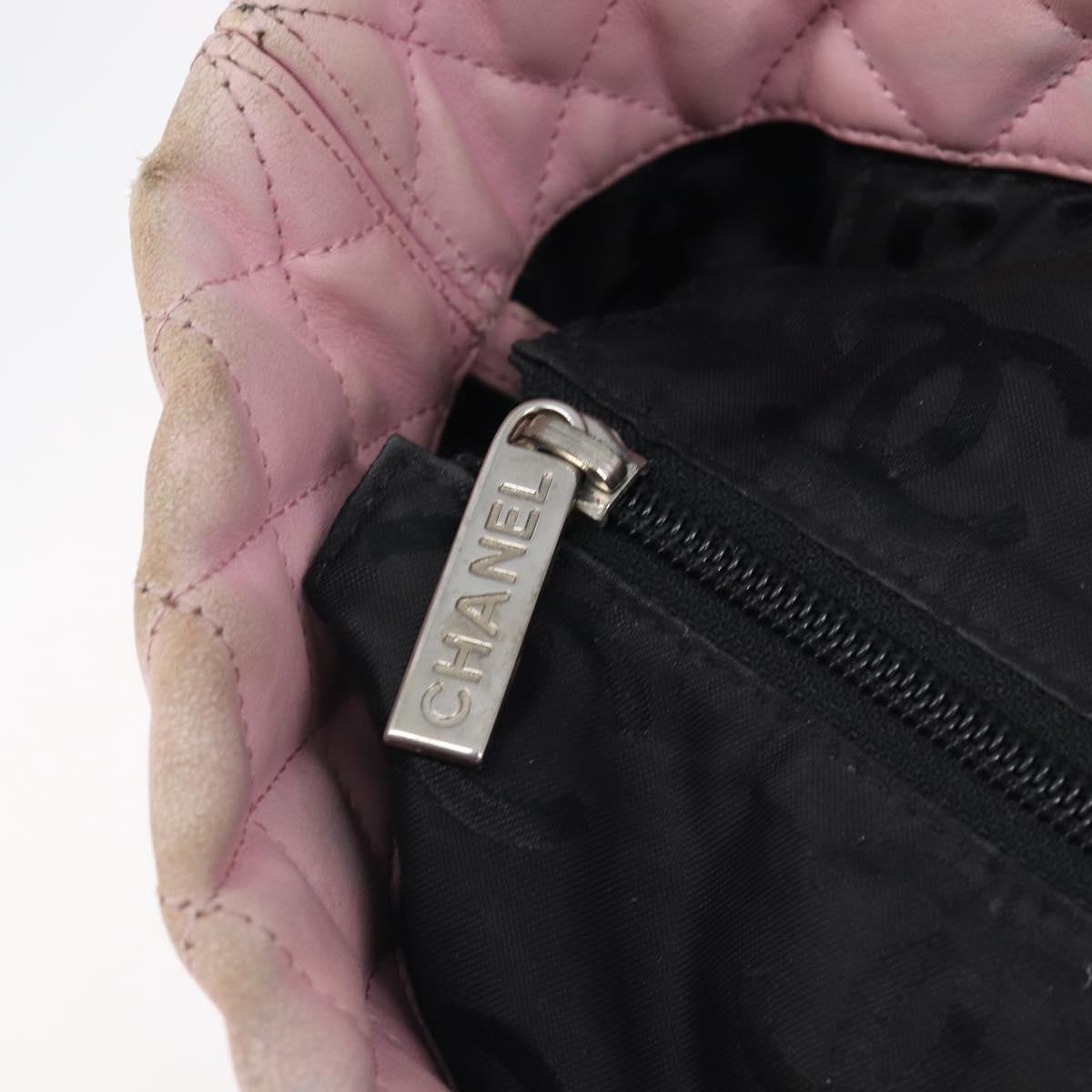 CHANEL Cambon Line Tote Bag Leather Pink Silver CC Auth 169166