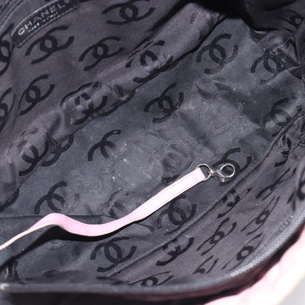 CHANEL Cambon Line Tote Bag Leather Pink Silver CC Auth 169166