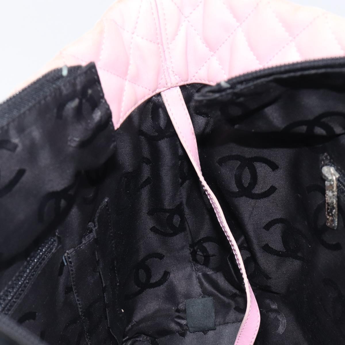 CHANEL Cambon Line Tote Bag Leather Pink Silver CC Auth 169166