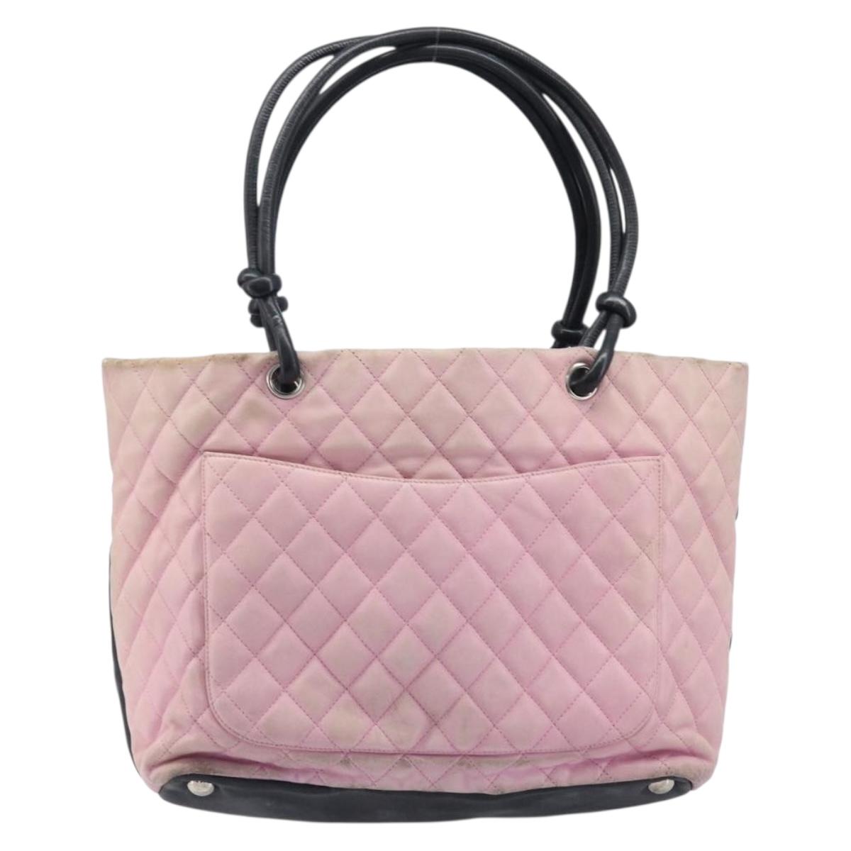 CHANEL Cambon Line Tote Bag Leather Pink Silver CC Auth 169166
