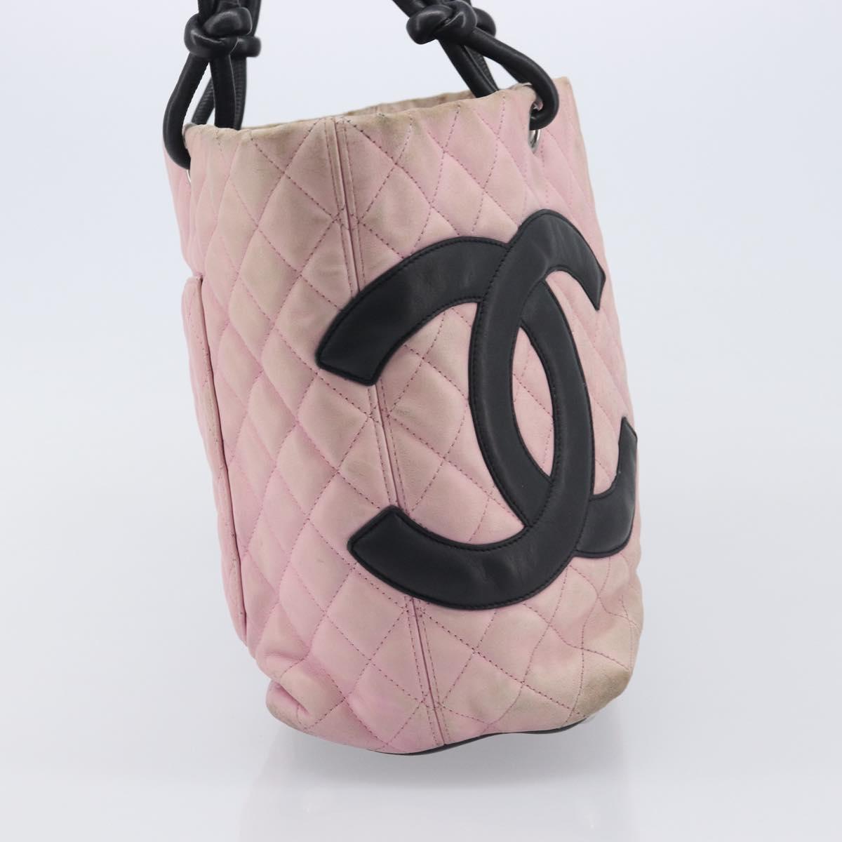 CHANEL Cambon Line Tote Bag Leather Pink Silver CC Auth 169166