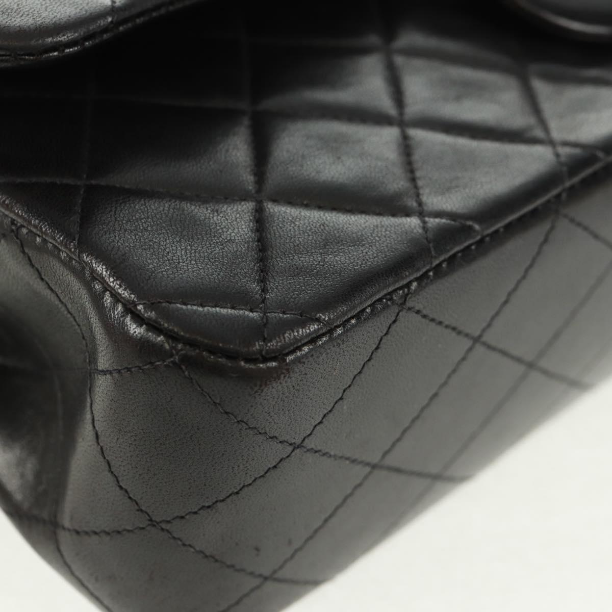 CHANEL Matelasse 25 Double Flap Chain Bag Lamb Skin Black Gold CC Auth 169170SAV