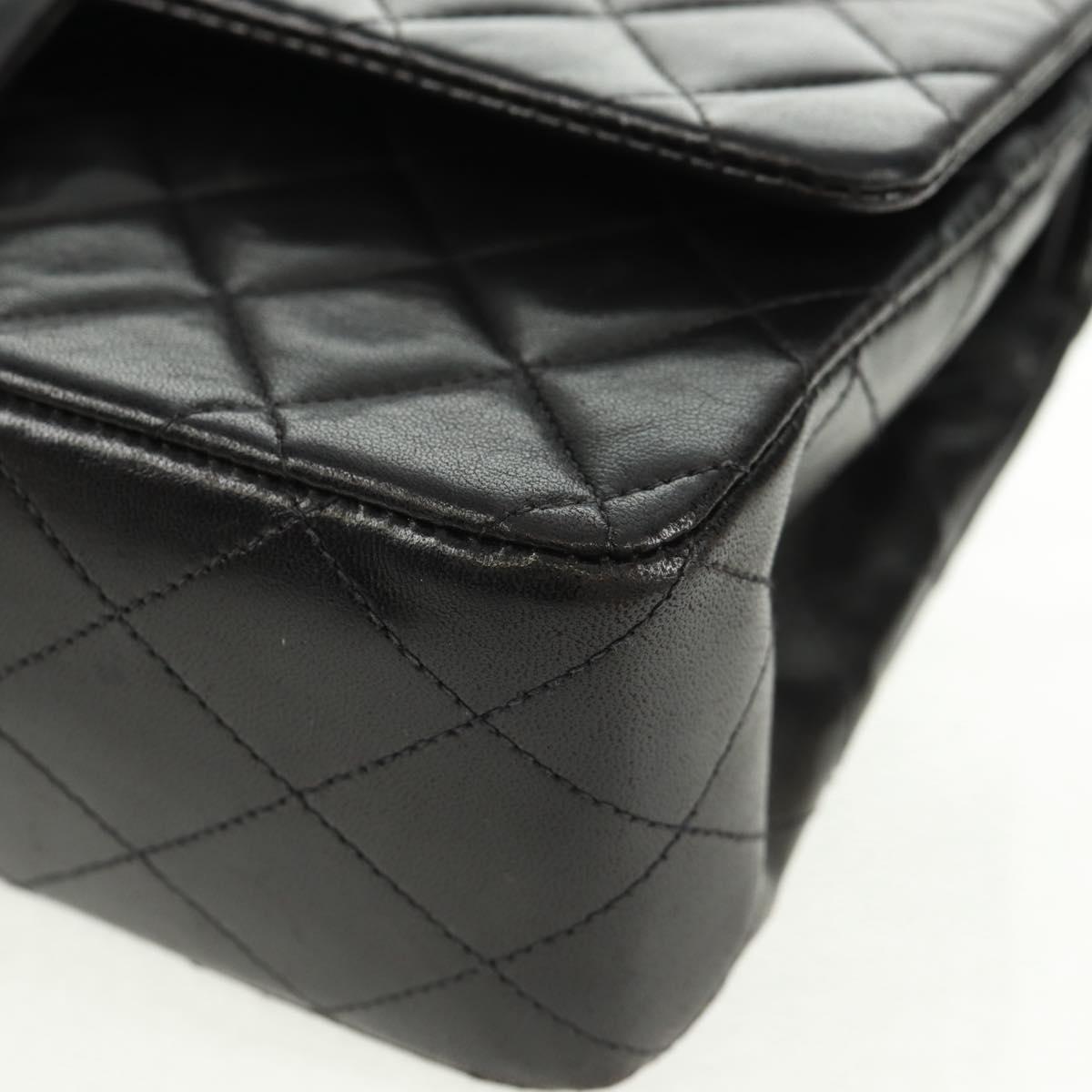 CHANEL Matelasse 25 Double Flap Chain Bag Lamb Skin Black Gold CC Auth 169170SAV