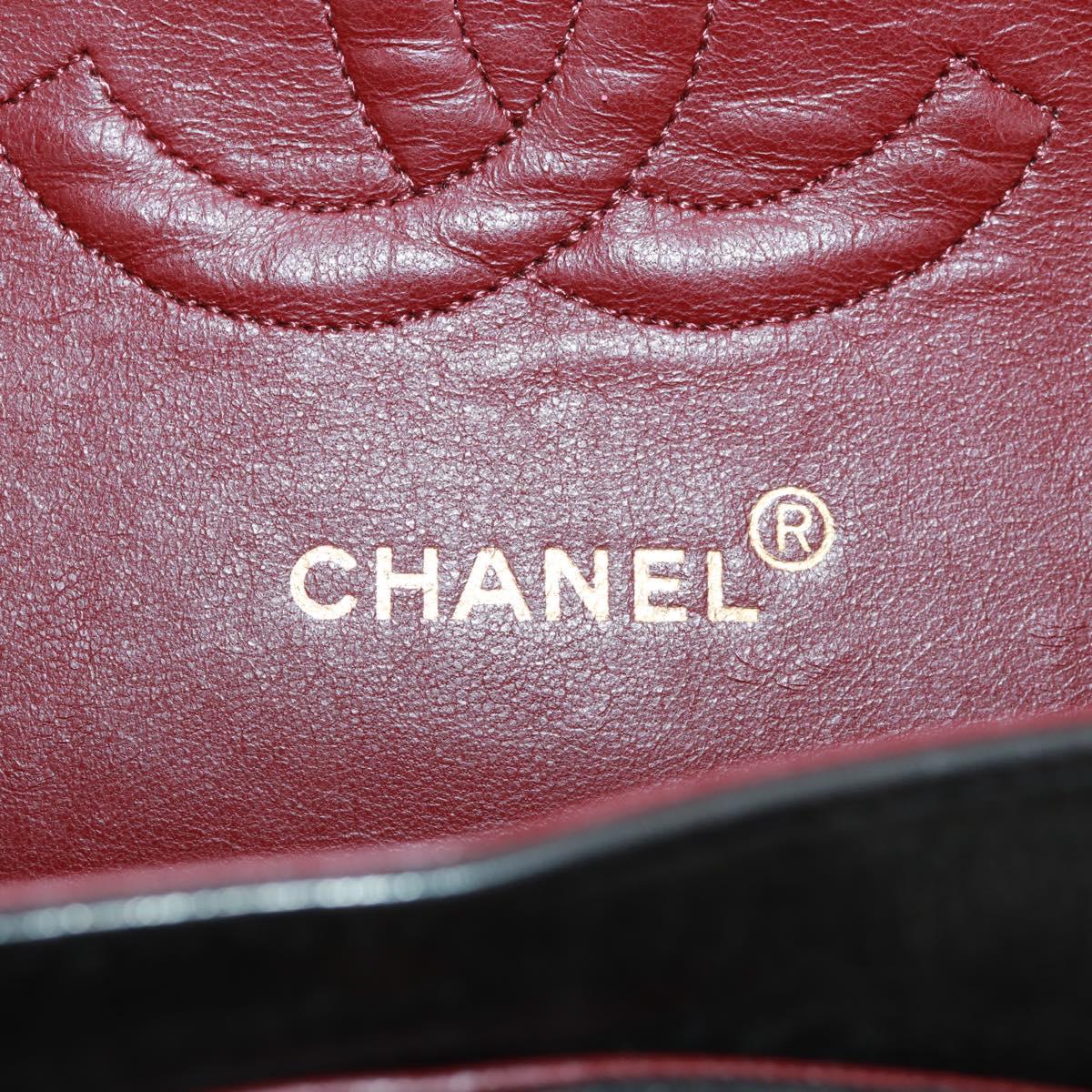 CHANEL Matelasse 25 Double Flap Chain Bag Lamb Skin Black Gold CC Auth 169170SAV