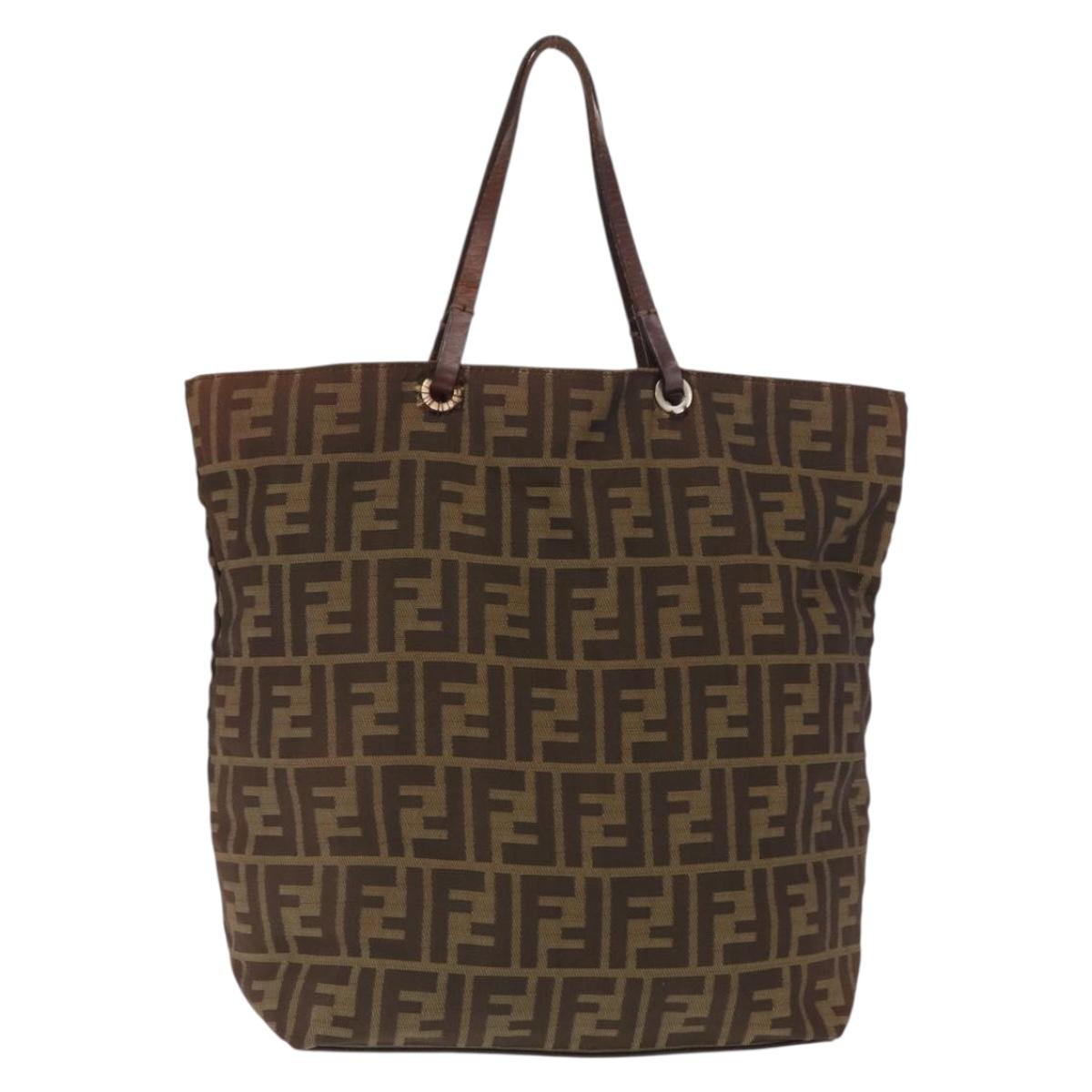 FENDI Zucca Canvas Tote Bag Black Brown Auth 169183