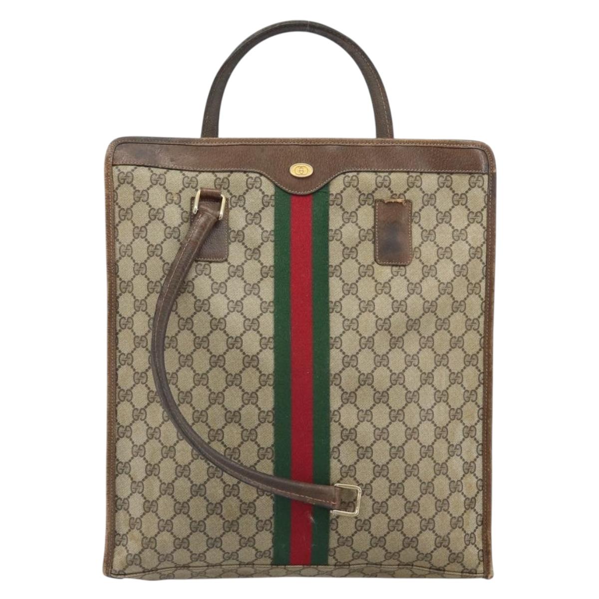 GUCCI GG Supreme Web Sherry Line Tote Bag PVC Beige Gold 010 378 Auth 169187