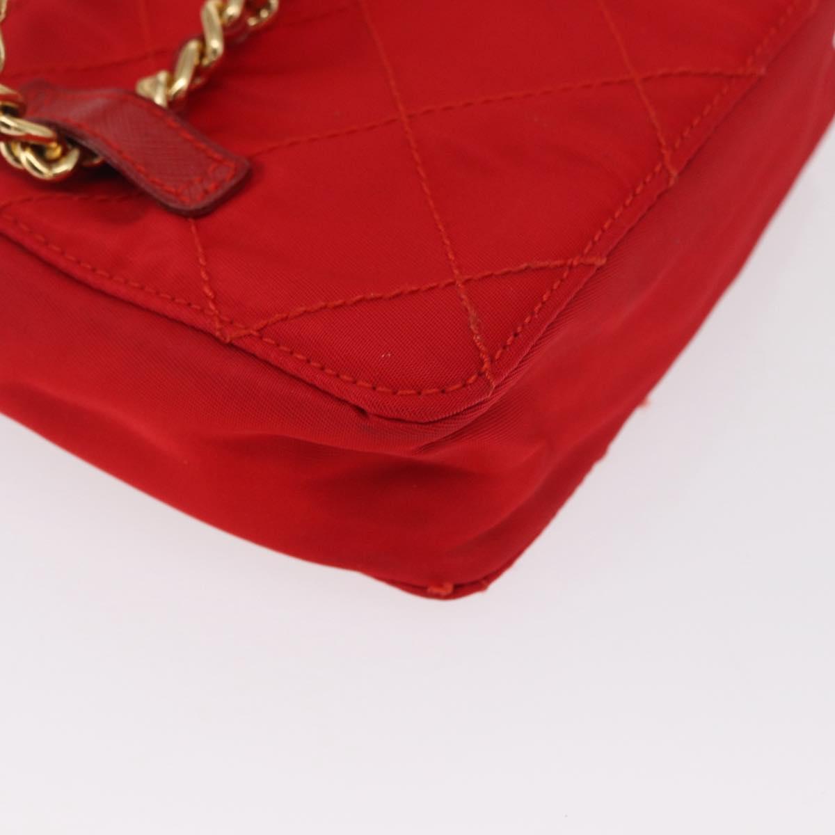 PRADA Shoulder Pouch Nylon Red Gold Auth 169188