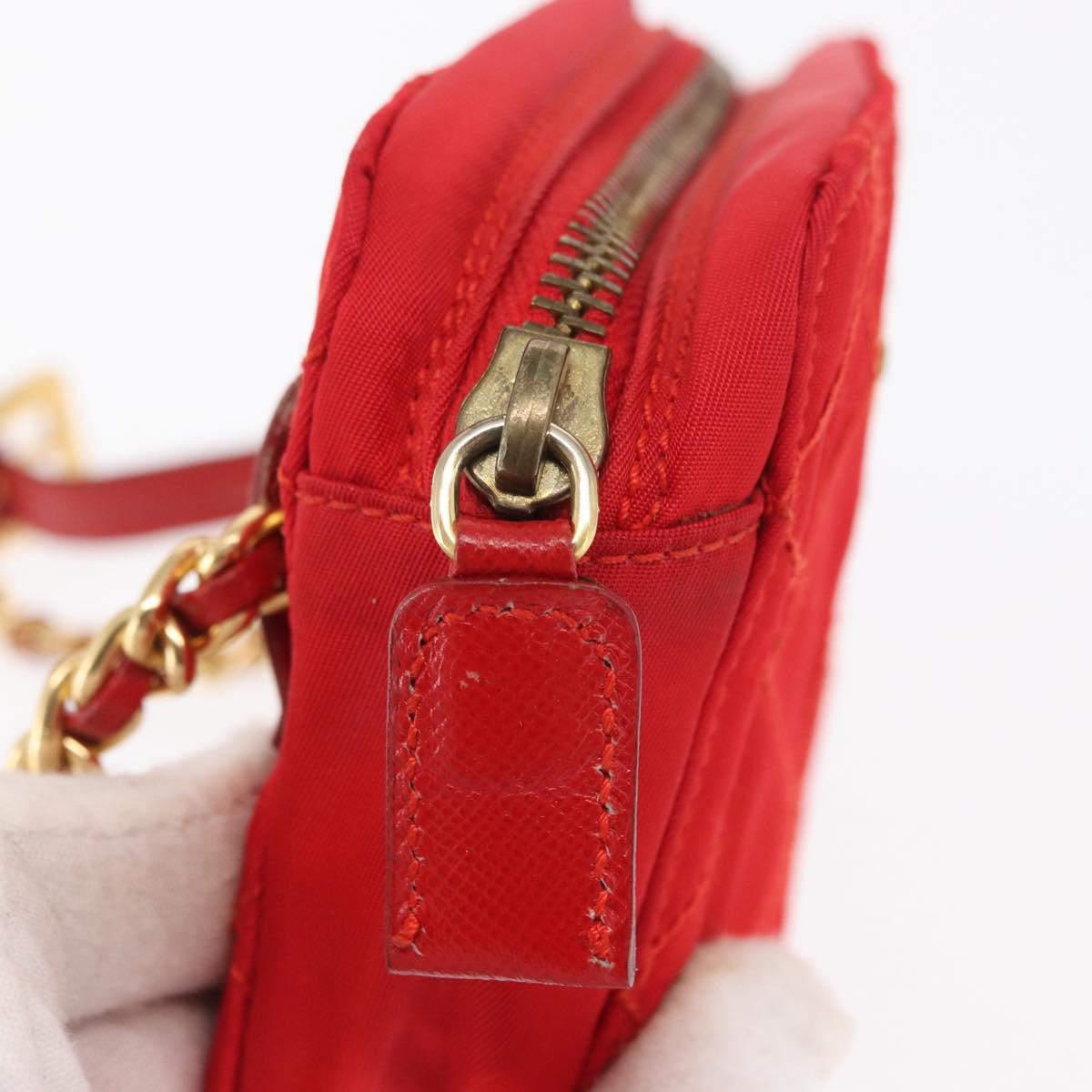 PRADA Shoulder Pouch Nylon Red Gold Auth 169188