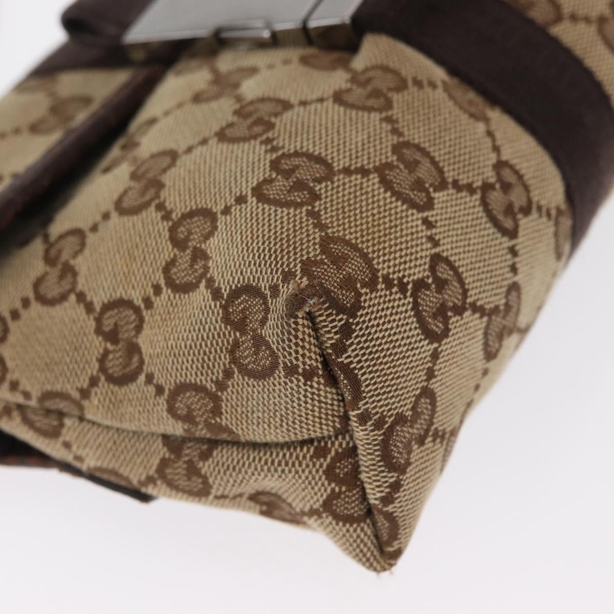 GUCCI GG Canvas Waist Bag Beige Silver 131236 Auth 169193