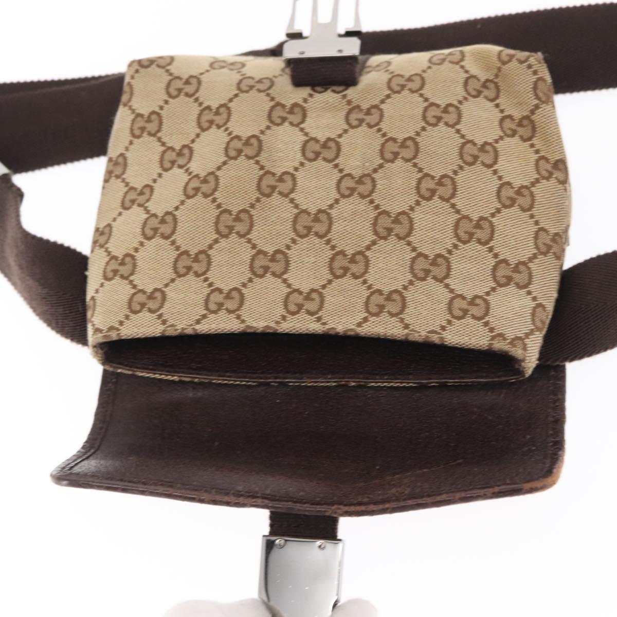 GUCCI GG Canvas Waist Bag Beige Silver 131236 Auth 169193