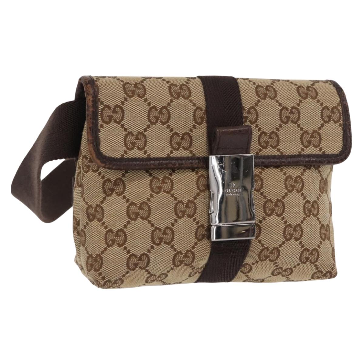 GUCCI GG Canvas Waist Bag Beige Silver 131236 Auth 169193