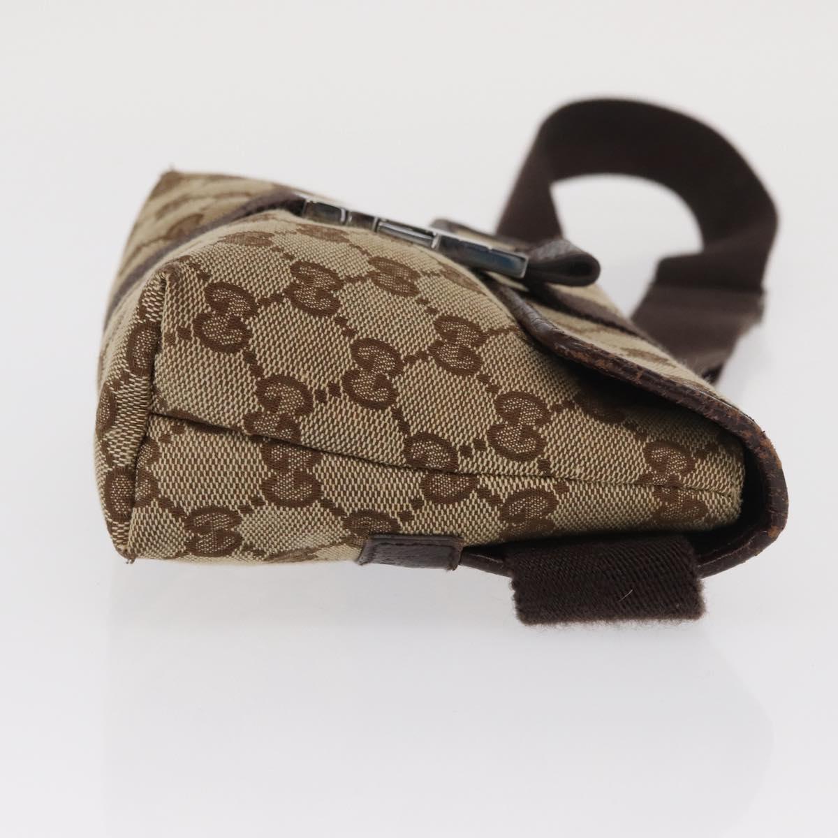 GUCCI GG Canvas Waist Bag Beige Silver 131236 Auth 169193