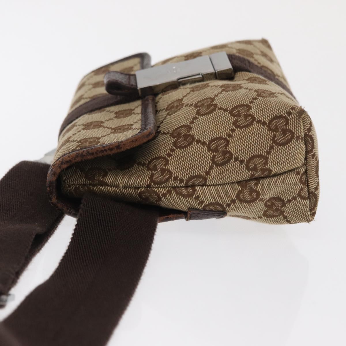 GUCCI GG Canvas Waist Bag Beige Silver 131236 Auth 169193