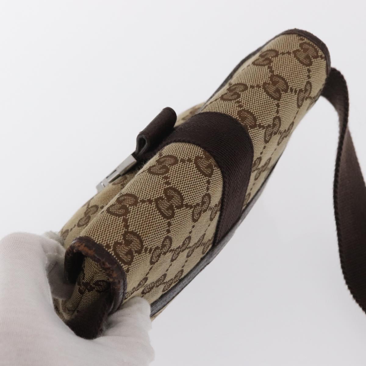 GUCCI GG Canvas Waist Bag Beige Silver 131236 Auth 169193