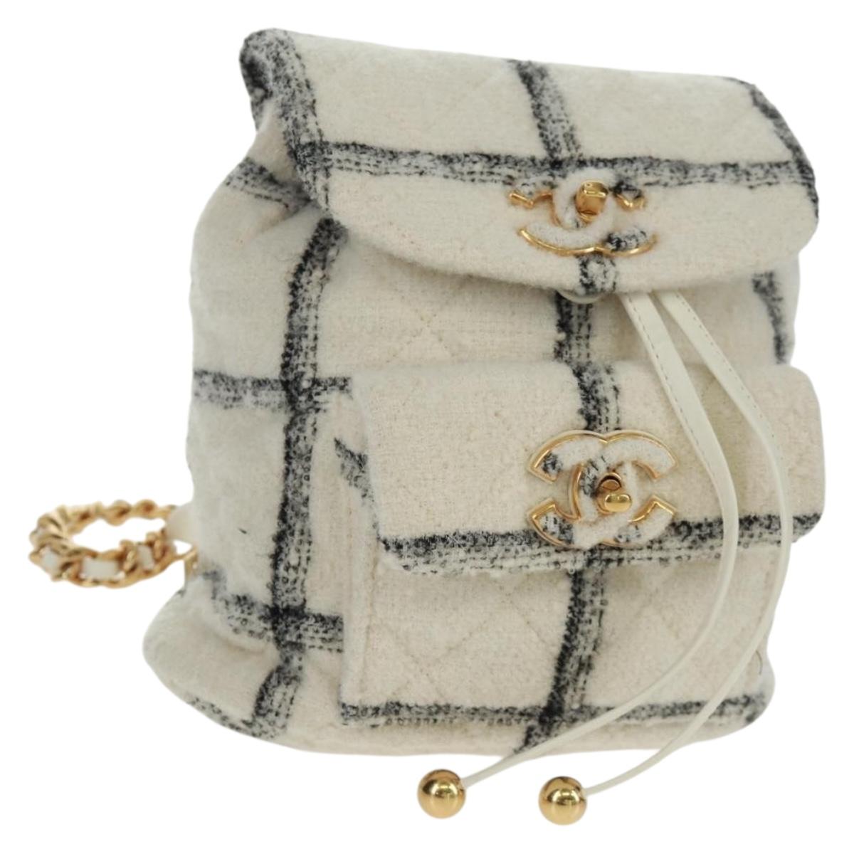 CHANEL Backpack Tweed Gold White CC Auth 169198SM
