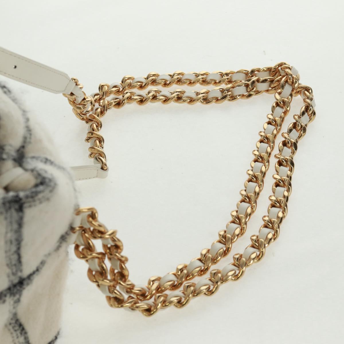 CHANEL Backpack Tweed Gold White CC Auth 169198SM