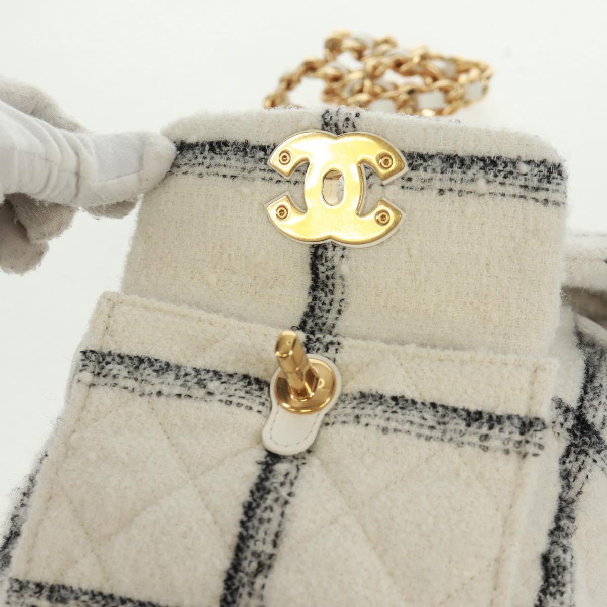 CHANEL Backpack Tweed Gold White CC Auth 169198SM
