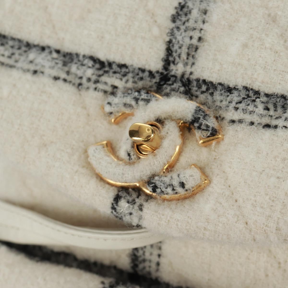 CHANEL Backpack Tweed Gold White CC Auth 169198SM