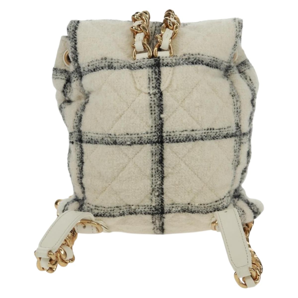 CHANEL Backpack Tweed Gold White CC Auth 169198SM