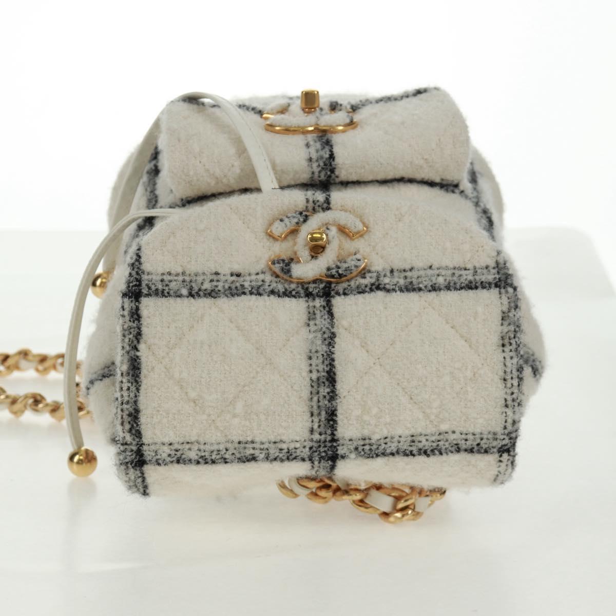 CHANEL Backpack Tweed Gold White CC Auth 169198SM