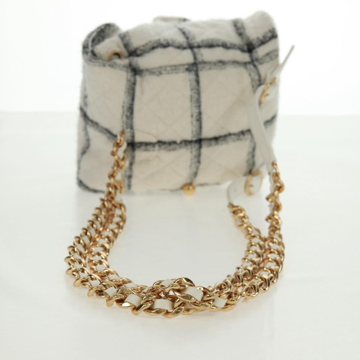 CHANEL Backpack Tweed Gold White CC Auth 169198SM