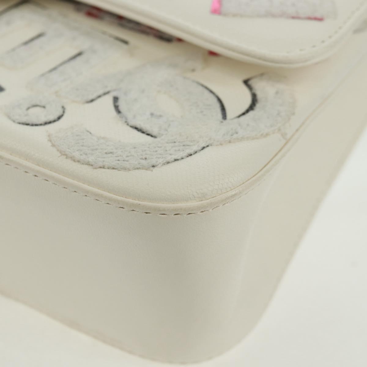 CHANEL Chain Shoulder Bag Leather White Silver CC Auth 169199SM