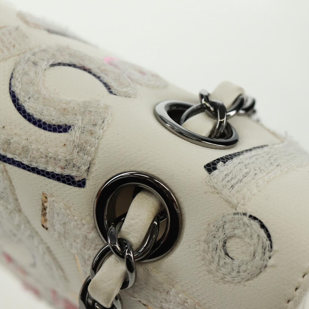CHANEL Chain Shoulder Bag Leather White Silver CC Auth 169199SM