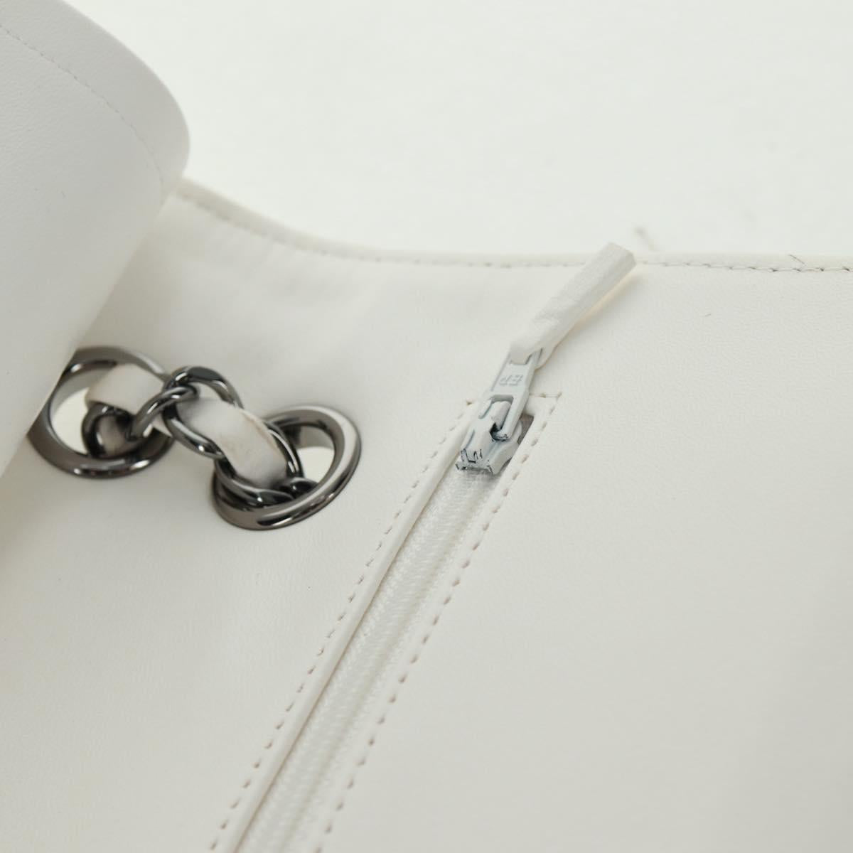 CHANEL Chain Shoulder Bag Leather White Silver CC Auth 169199SM