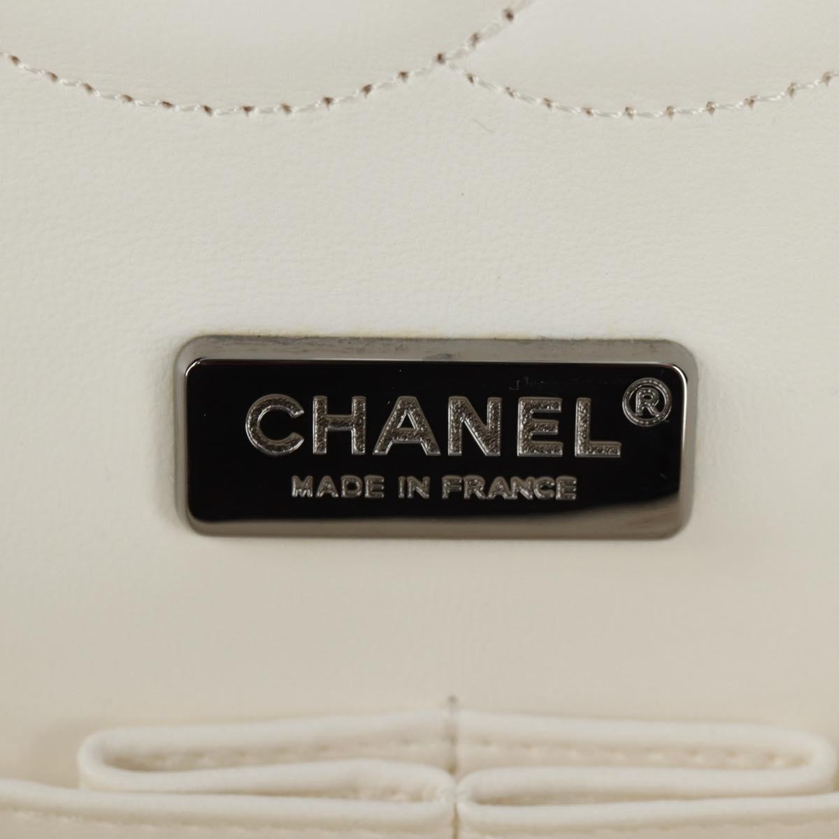 CHANEL Chain Shoulder Bag Leather White Silver CC Auth 169199SM