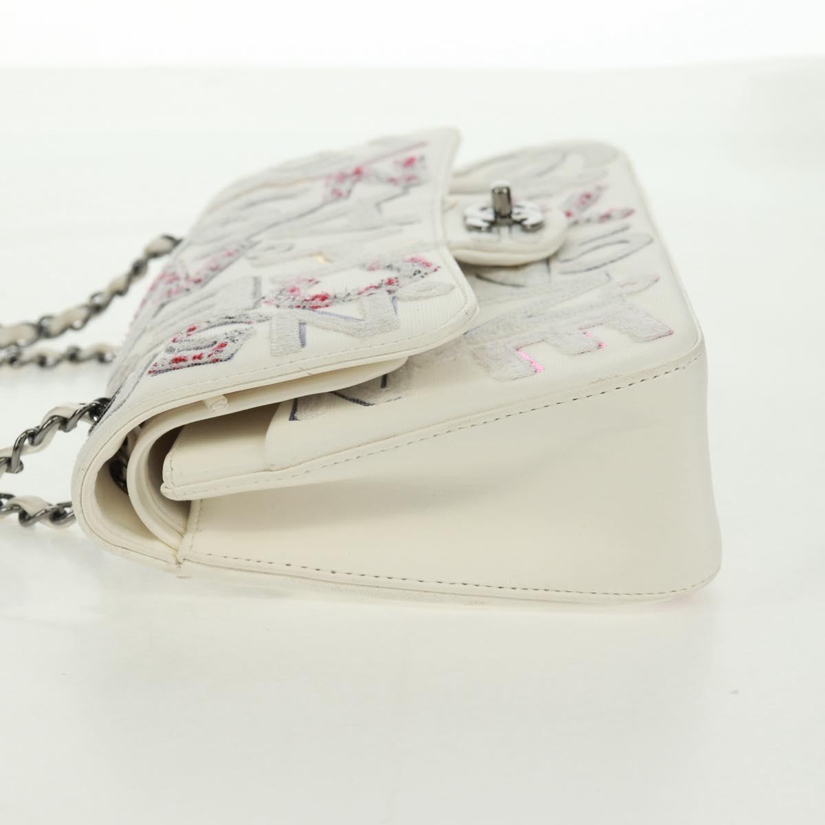 CHANEL Chain Shoulder Bag Leather White Silver CC Auth 169199SM