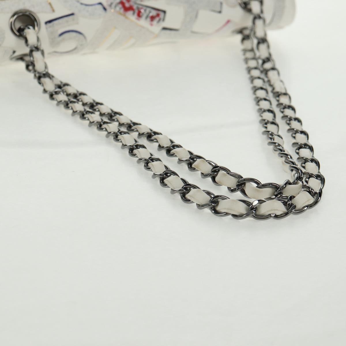 CHANEL Chain Shoulder Bag Leather White Silver CC Auth 169199SM