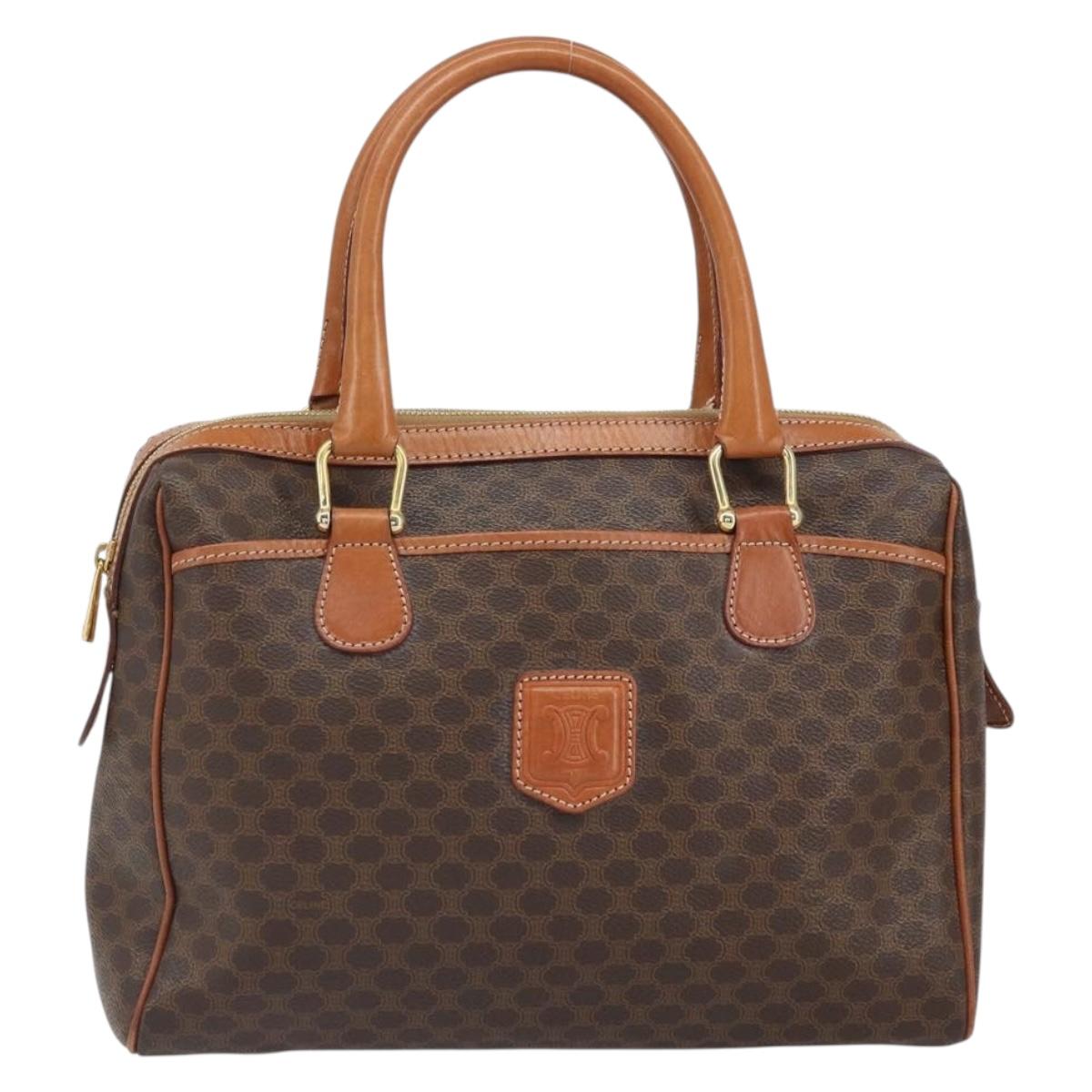 CELINE Macadam Canvas Hand Bag PVC Beige Gold Auth 169281V