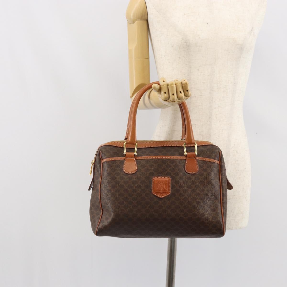 CELINE Macadam Canvas Hand Bag PVC Beige Gold Auth 169281V