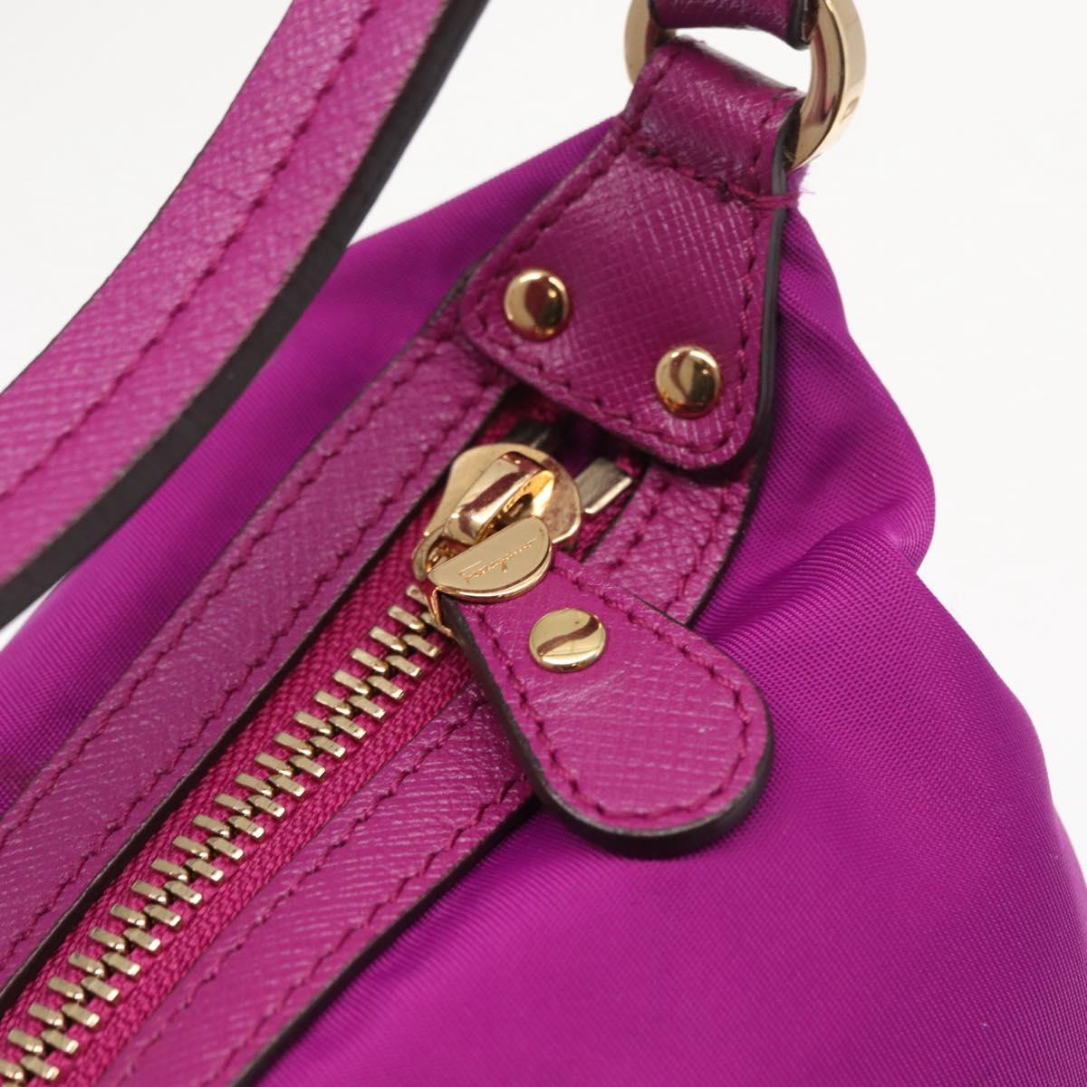 Salvatore Ferragamo Hand Pouch Nylon Purple Gold Auth 169291V