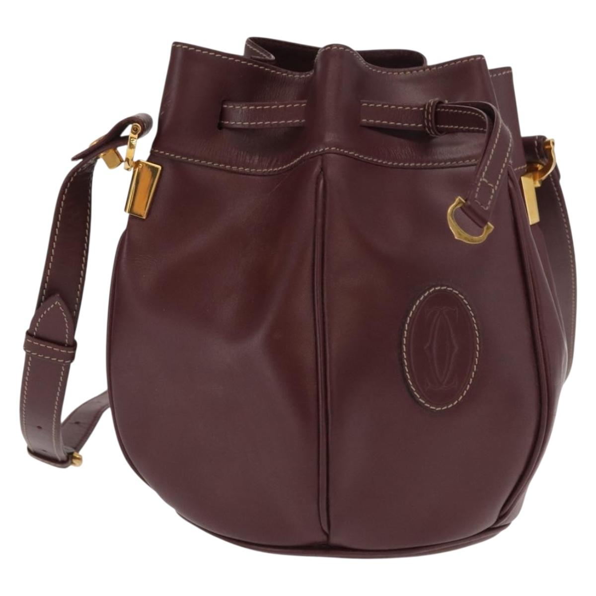 CARTIER Must Line Shoulder Bag Leather Bordeaux Gold Auth 169368