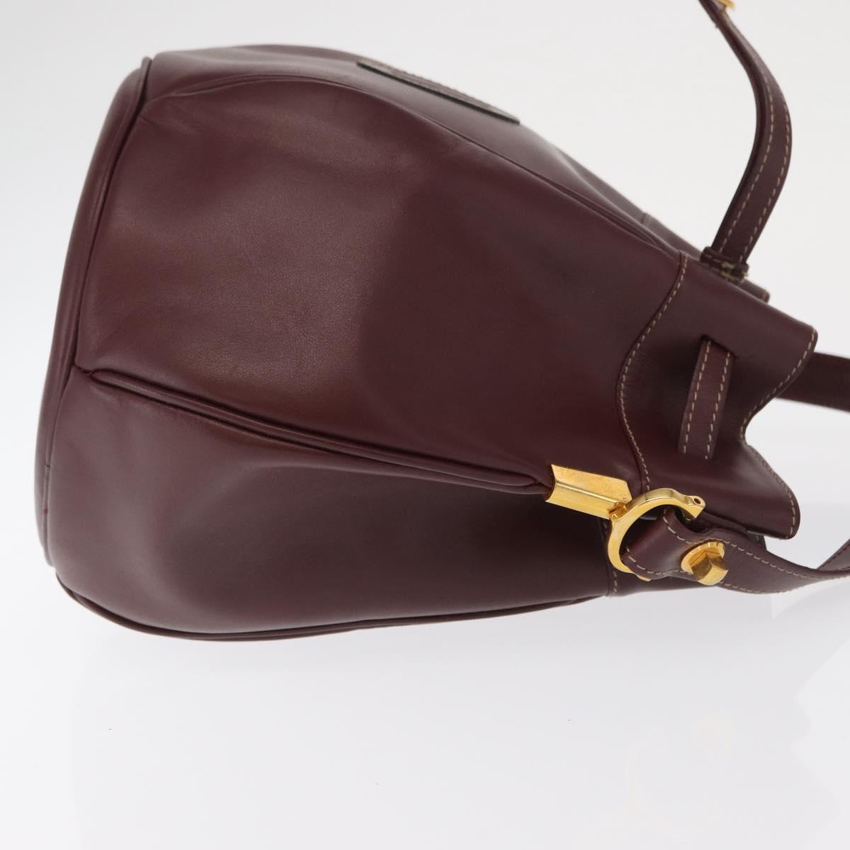 CARTIER Must Line Shoulder Bag Leather Bordeaux Gold Auth 169368