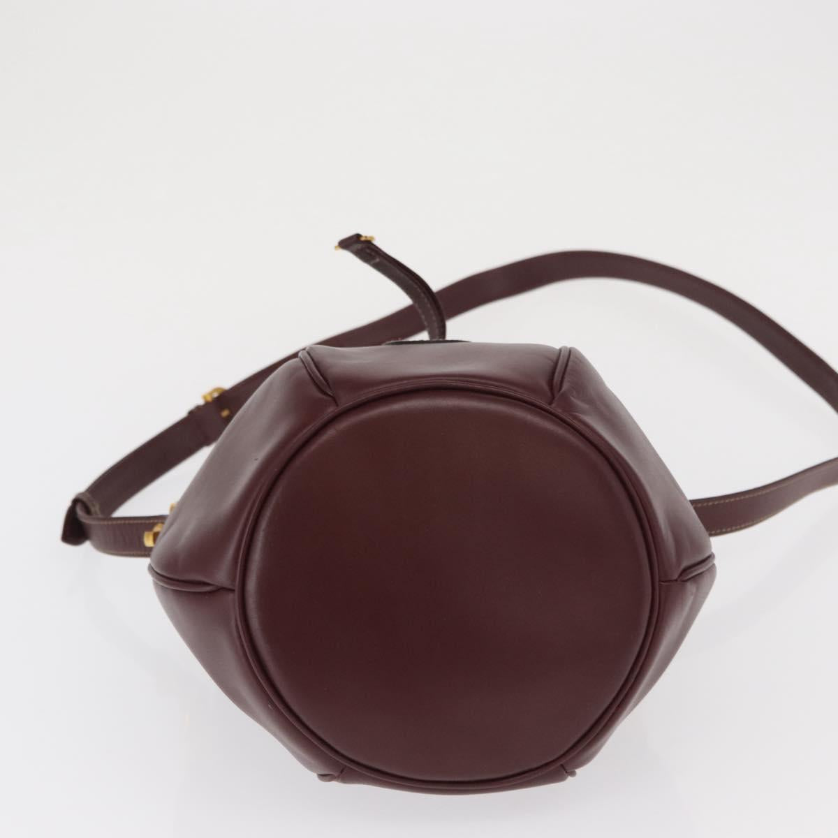 CARTIER Must Line Shoulder Bag Leather Bordeaux Gold Auth 169368